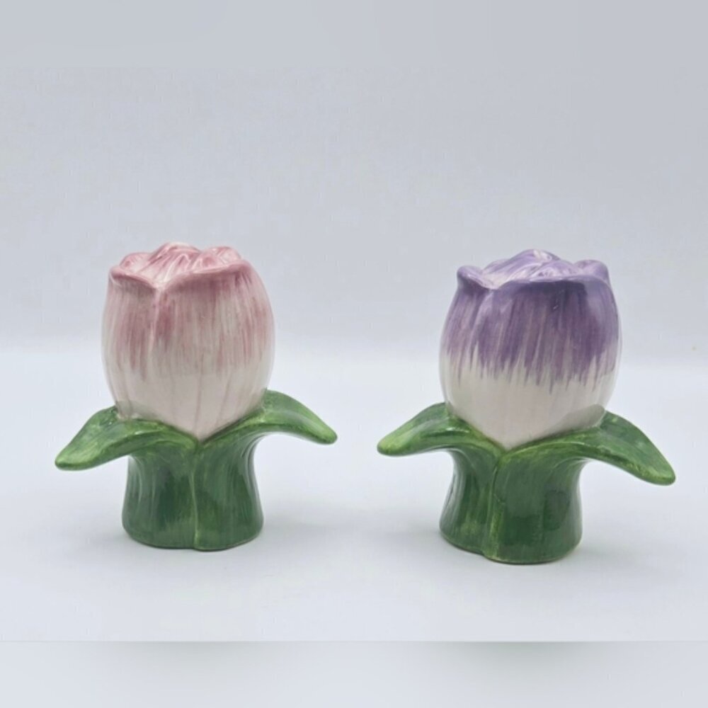 Vintage 90's Set of Ceramic Tulip Salt and Pepper Shakers ~ Farmhouse